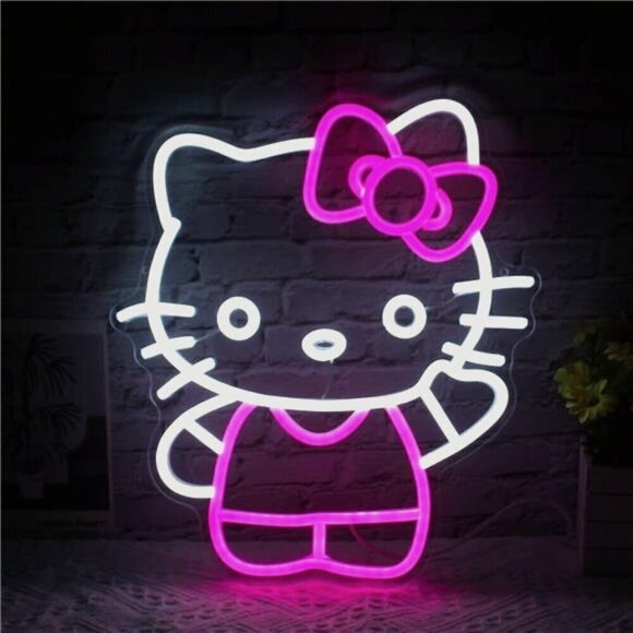 Hello Kitty Cute Cat Neon Signs Led Lights Animal Room Living Party Decor NEW - Picture 1 of 8